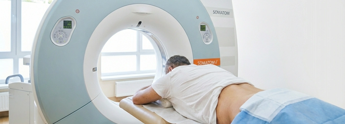 Patient bei der Behandlung Wirbelsäulenschmerztherapie